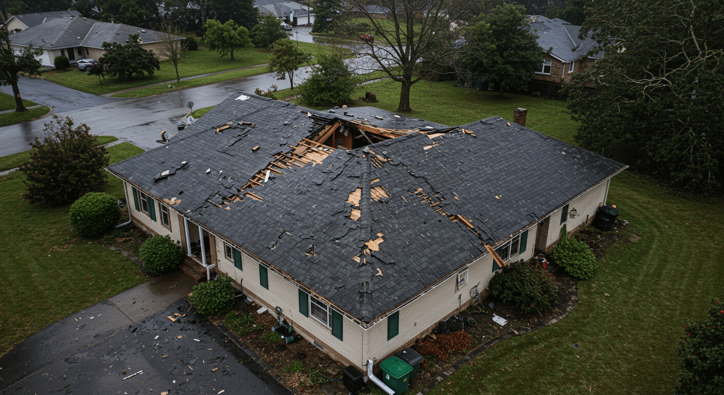 home damaged in Atlanta storm: insurance claims for roof storm damage