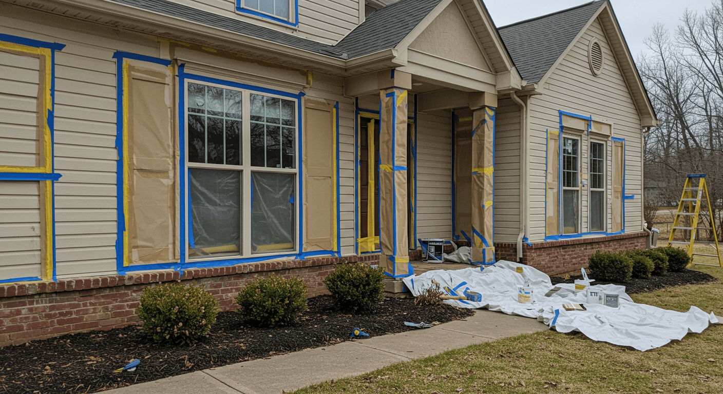 exterior taping and tarping for paint