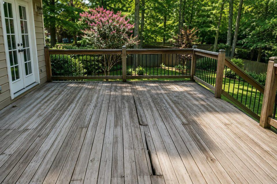 wood deck showing signs of heat and humidity deck damage in summer