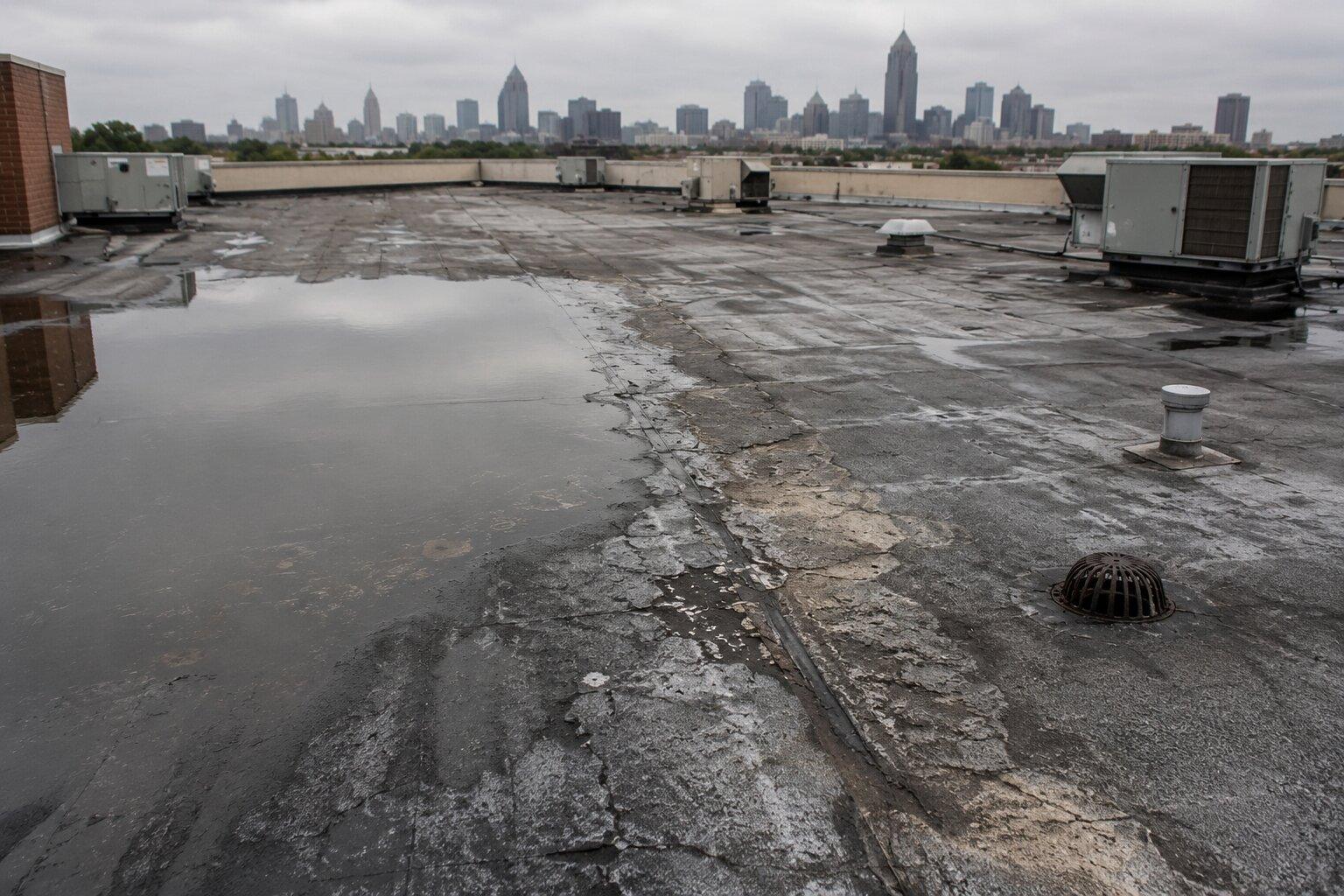 one of the signs you may need a new commercial roof: aging flat roof